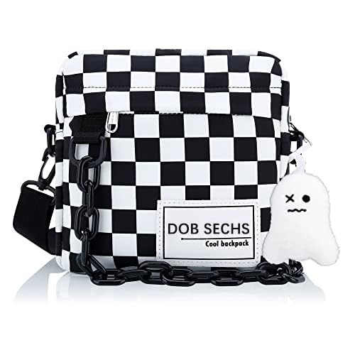 DOB SECHS Crossbody Purse Small Messenger Bags for Women Men Shoulder Bag, Black White Checkered - Image 1